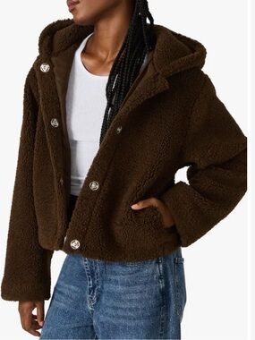 Steve Madden Cozy Hooded Teddy Jacket - Brown